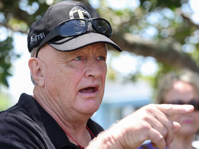 Premier Steven Miles visits pre polling at the Caloundra Cricket Club on the Sunshine Coast. Independant candidate for Caloundra Mike Jessop is cornered by the media. Pics Adam Head