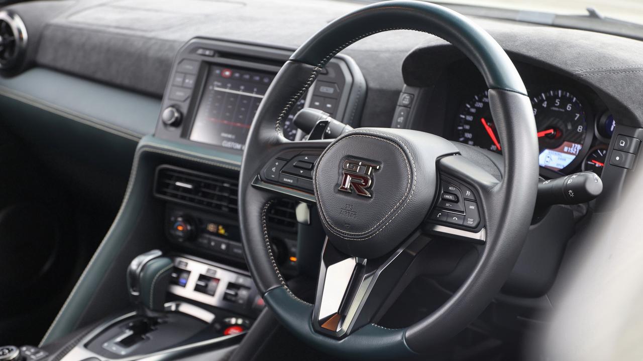Green leather features inside the Nissan GT-R T-Spec.