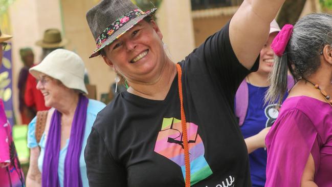 Tracey Knighton during Darwin's International Womens Day March in the CBD. Picture Glenn Campbell