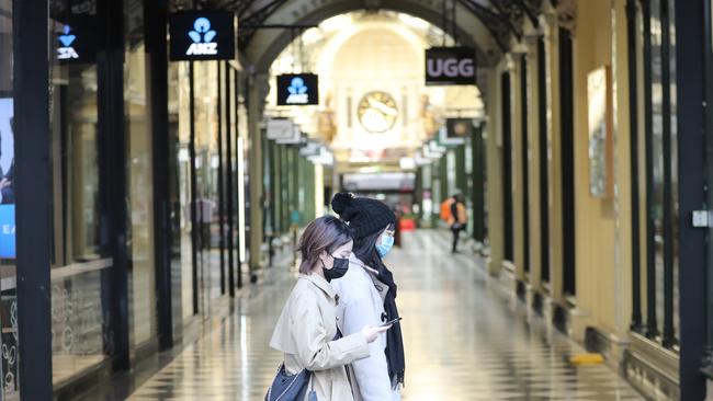 Victorians living in locked-down areas have been advised to wear face masks when social distancing isn’t possible. Picture: Alex Coppel