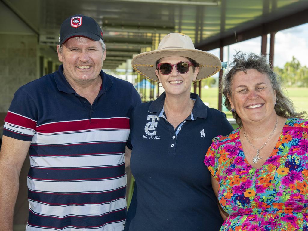 Sponsors of the Gift (From left) Brendan and Lisa Cavanagh – Cook’s Soft Drinks and Leah Moore – Moores Trailers at the Arthur Postle Gift in Pittsworth. Saturday 18th January, 2025. Picture: Nev Madsen.