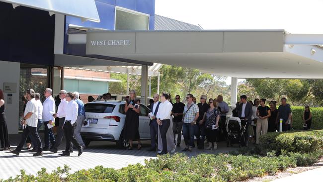 Attendees at Memorial Service to celebrate the life of the late Olympic cyclist Melissa Marie Dennis, at Fremantle Cemetery. Picture: NCA NewsWire/Philip Gostelow