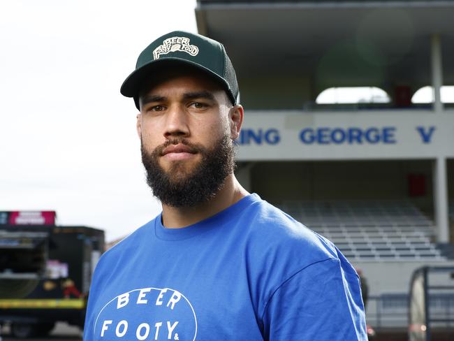 DAILY TELEGRAPH JULY 11, 2024. Cronulla's Toby Rudolf at Henson Park ahead of the upcoming Beer, Footy & Food festival that will include wrestlers celebrating the Parra and Newtown 1981 Grand Final. Picture: Jonathan Ng