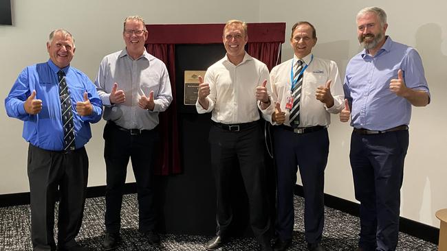 Cr Neil Fisher, Rockhampton MP Barry O'Rourke, Deputy Premier Steven Miles, Mayor Tony Williams and Queensland Senator Anthony Chisholm.