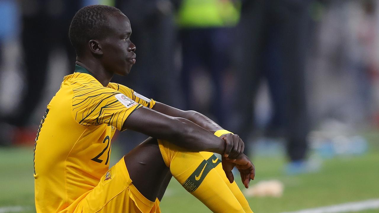 AL AIN, UNITED ARAB EMIRATES - JANUARY 25:  Awer Mabil of Australia reacts after his team lose the AFC Asian Cup quarter final match between United Arab Emirates and Australia at Hazza Bin Zayed Stadium on January 25, 2019 in Al Ain, United Arab Emirates.  (Photo by Francois Nel/Getty Images)