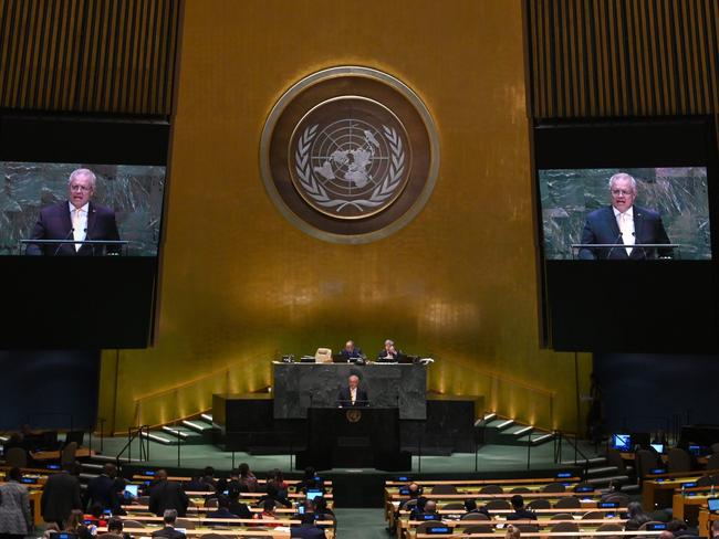 Scott Morrison at the UN in New York. Picture: AFP