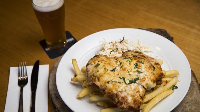 The chicken parmi at Hunters Hill Hotel. Picture: Dylan Robinson