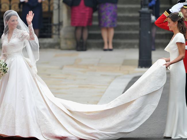 Pippa Middleton acting as maid of honour at her sister Kate Middleton’s 2011 royal wedding. Picture: Pascal Le Segretain