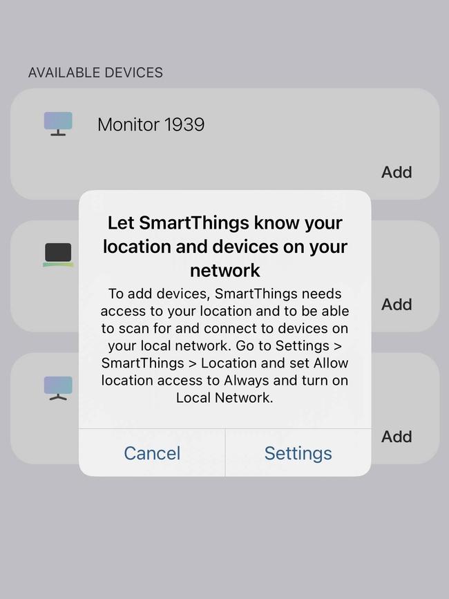 A privacy access request during the installation of Samsung's M8 smart monitor.