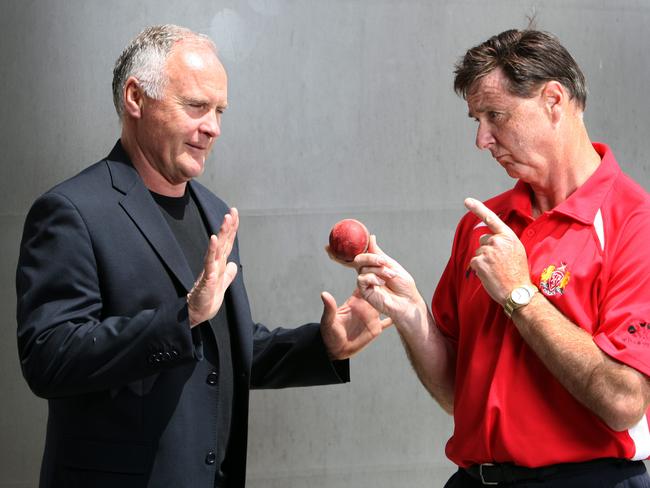 Former Australian cricketers Rodney Hogg (left) and Graham Yallop finally make up after their 30 years of squabbling with each other. Here they go back to a scene where Hogg refused Yallop's orders to bowl when he was physically exhausted.