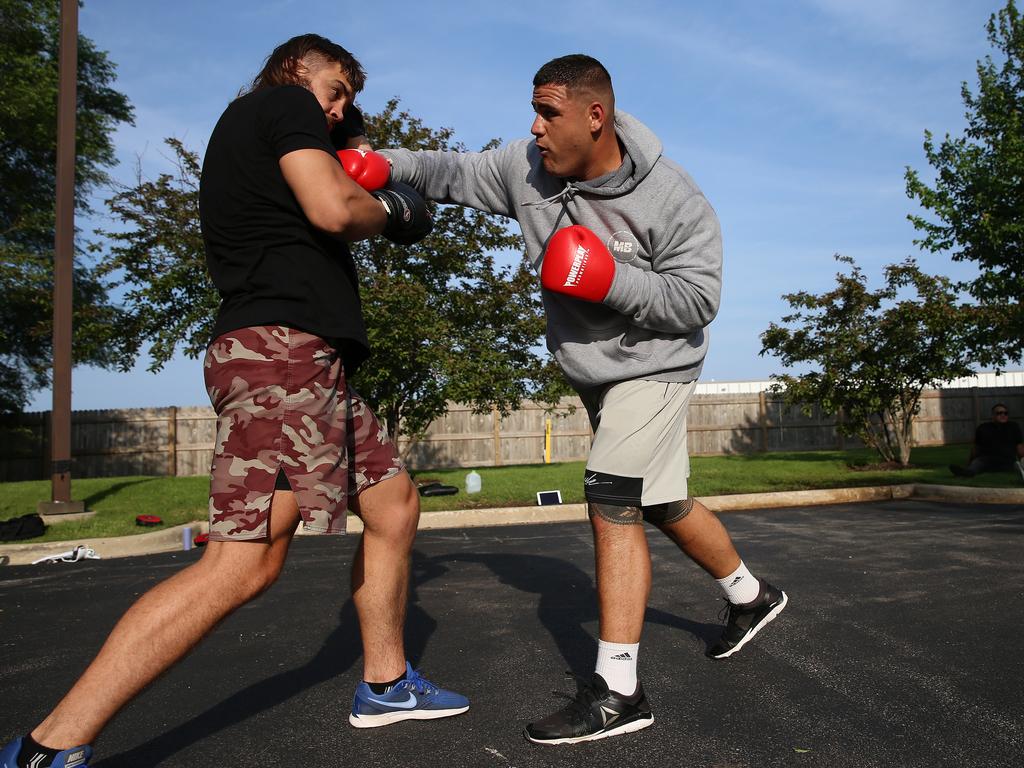 A day in the life of heavyweight UFC fighter Tai Tuivasa before he fights in UFC 225 on the weekend in Chicago, USA. Tai training in the car park of his hotel 90mins out of town. Picture: Sam Ruttyn