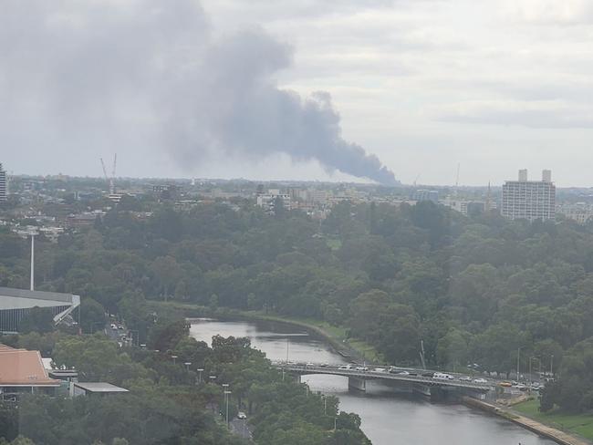 Cheltenham factory fire involving lithuim- ion batteries can be seen from the CBD, January 30, 2025. Picture: Facebook