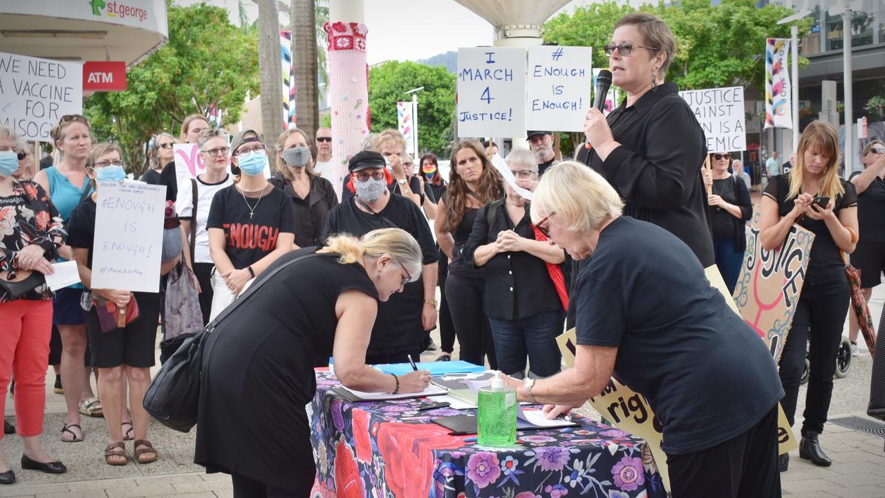 Protesters gathered at City Square on Monday for the March 4 Justice event in Coffs Harbour.