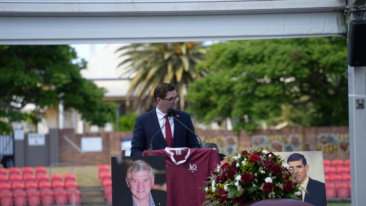 Geoff McDonald speaks at the funeral for his father, John 'Cracker' McDonald.