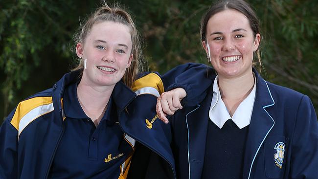 Ruby Pivetta, right, says she would wear casual clothes to school if she had the option. Picture: Ian Currie