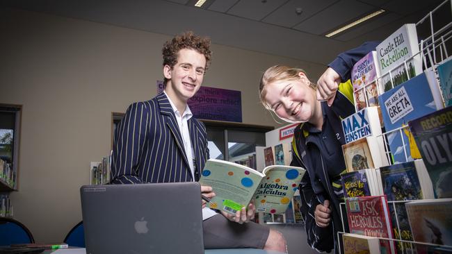 St Aloysius Catholic College is extending to year 11 and 12 from 2023, which is exciting for year 8 students Ethan Jones and Erica Brcics. Picture: LUKE BOWDEN