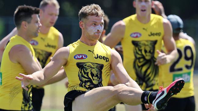 Jake Aarts trains at Metricon Stadium during last year’s AFL finals series. He was dropped after the qualifying final.