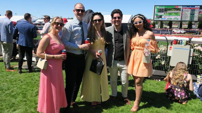 Tom, Lu, Sam, Linda and Kaillin together at the Cox Plate.