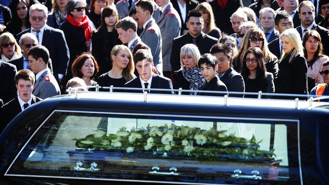 Crowds gathered for Thomas Kelly’s funeral at The Chapel of The King's School Parramatta in 2012.