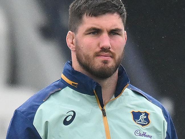 MELBOURNE, AUSTRALIA - JULY 09: Liam Wright of the Wallabies watches on during a Wallabies training session at Lakeside Stadium on July 09, 2024 in Melbourne, Australia. (Photo by Morgan Hancock/Getty Images)