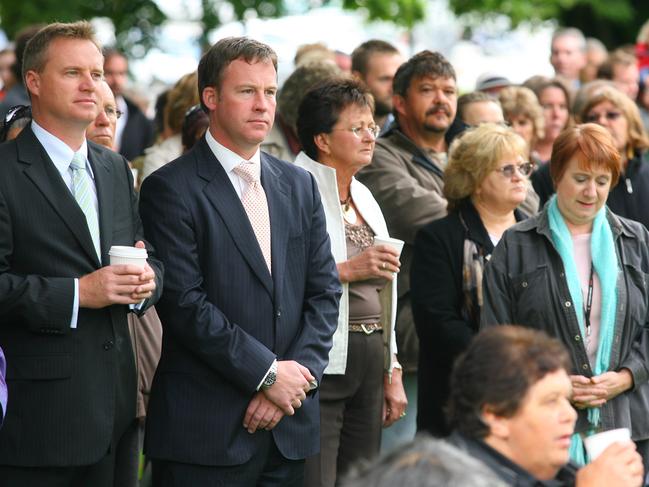 National Stolen Generation Apology telecast at Parliament House lawns Hobart, from left Liberal deputy leader Jeremy Rockliff, leader Will Hodgman and Sue Napier