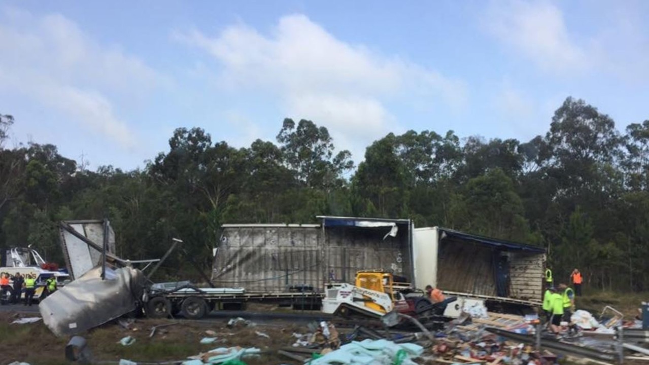A passing motorist shared photos of the truck wreckage on the Bruce Hwy, Bells Creek. Picture: Matt Cook