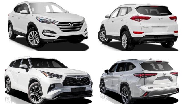 Police investigations indicate the person/s involved may have been travelling in a white 2015 Hyundai Tucson (above) and a white 2021 Toyota Kluger (below). Pictures: QPS