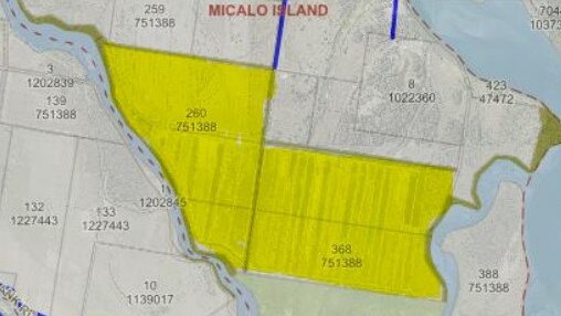 A map of the proposed subdivision of four lots on Micalo Island.