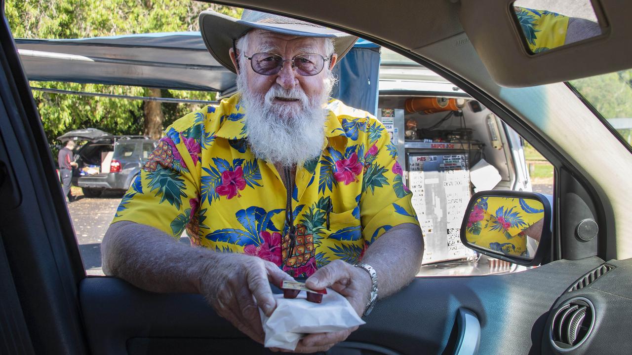 Bill Richardson is the proprietor of Cairns pie business, ‘Bushman Pies’. Billl also operates a bake shop, but says that sales during the covid outbreak from the old pie van on the side of the Highway opposite Cairns Airport is the icing on the cak, or the sauce on the pie! Picture: Brian Cassey