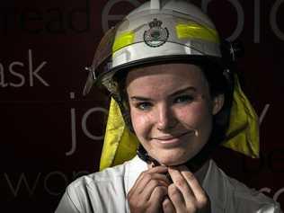 MAIN IMAGE: Sophie Ballard, back at Maclean High after helping fight fires with local RFS units. INSET: Proudly wearing the RFS uniform. Picture: Adam Hourigan