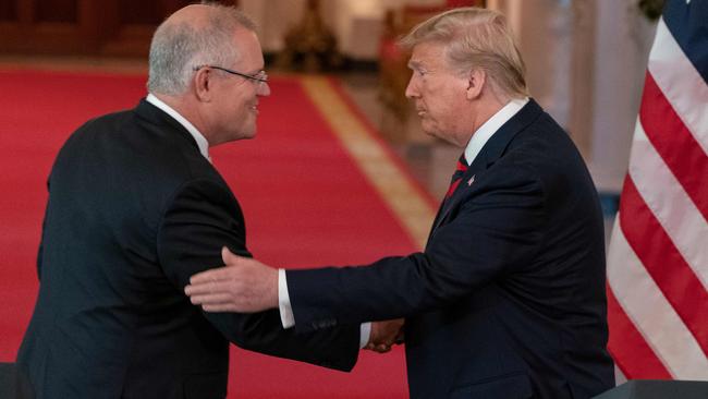 US President Donald Trump asked Australian Prime Minister Scott Morrison to help probe the origins of the Russian investigation. Picture: Alex Edelman / AFP