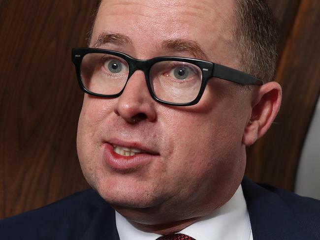 Qantas CEO Alan Joyce took media on a tour of a newly refurbished A380, which is designed to give the super jumbo another 10 years of operation. Picture: David Swift.