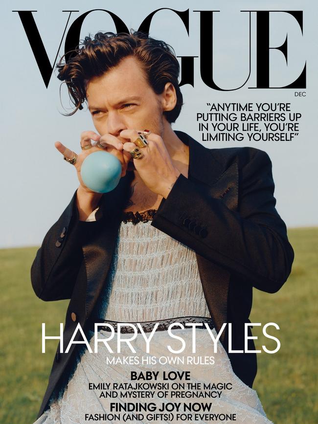 Cover boy Harry Styles on the front of Vogue. Picture: Tyler Mitchell