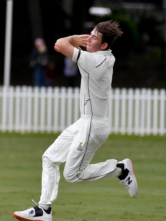 Churchie bowler Stuart Hawker. Picture, John Gass