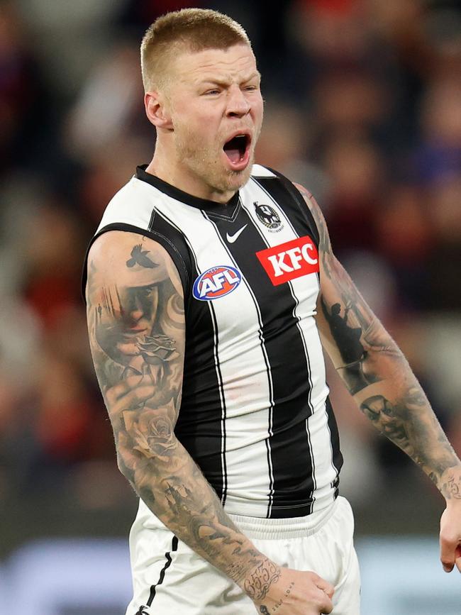 A pumped up De Goey after kicking a goal against the Demons.