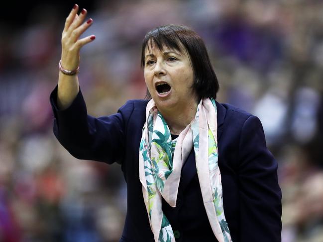 Head Coach of Australia Lisa Alexander gives her team instructions during the Vitality Netball International Series match between Australian Diamonds and New Zealand, as part of the Netball Quad Series at Copper Box Arena on January 19. Picture: Getty Images