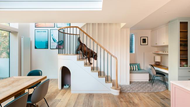 A bespoke dog home under the stairs designed by Charles Tashima Architecture. Picture: Charles Tashima Architecture