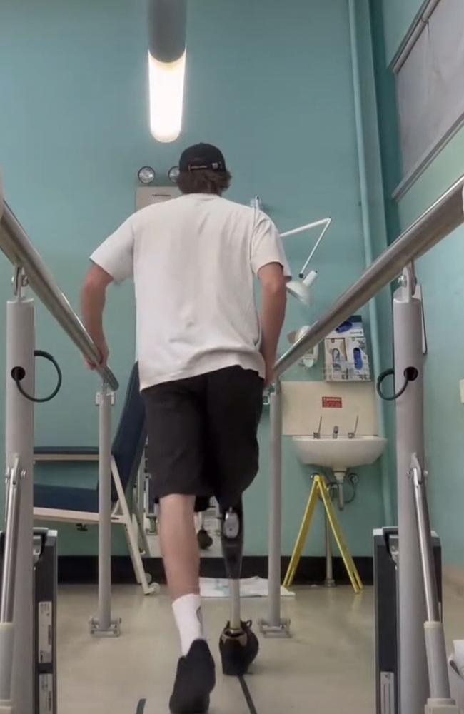 Kai McKenzie is working to return to the water with his new artificial leg. Picture: Instagram