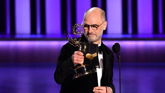 Jesse Armstrong accepts the Outstanding Writing for a Drama Series for "Succession" onstage during the 75th Emmy Awards at the Peacock Theatre at L.A. Live in Los Angeles on January 15, 2024. (Photo by Valerie Macon / AFP)