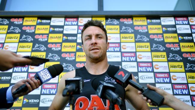 James Maloney of the Penrith Panthers speaks to the media in in Sydney, Wednesday, September 4, 2019. (AAP Image/Joel Carrett) NO ARCHIVING