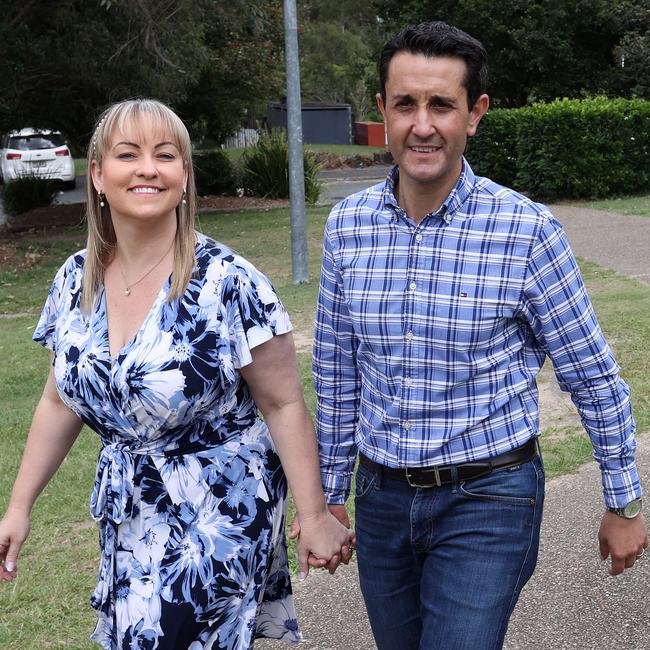 Tegan and David Crisafulli voting at Springwood State High School. Picture: Liam Kidston