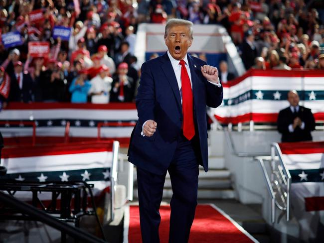 Republican presidential nominee Donald Trump dances off stage at a campaign rally at the J.S. Dorton Arena in Raleigh, North Carolina. Picture: Chip Somodevilla/Getty Images/AFP