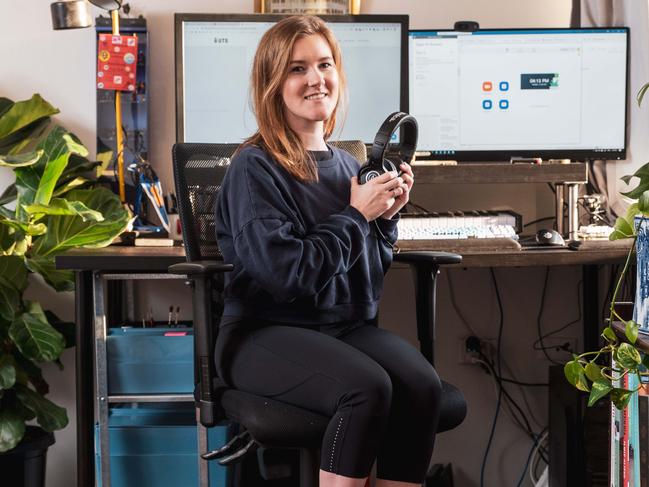 Amelia Cooper has weekly video calls with her speech pathologist and has started using telehealth for some doctor’s appointments. Picture: Flavio Brancaleone