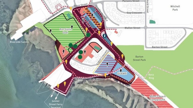 Rejuvenation plans for Dunwich on North Stradbroke Island do not include upgrading parking facilities. Image: State Government 2023