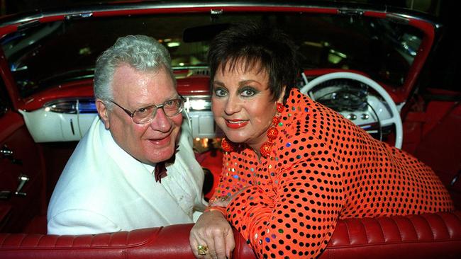 2001: Wills with Alan Hewitt in a 1963 Galaxy car once owned by singer Johnny O'Keefe at the opening night of stage musical ‘Shout’ at Adelaide Festival Theatre, June 2001.