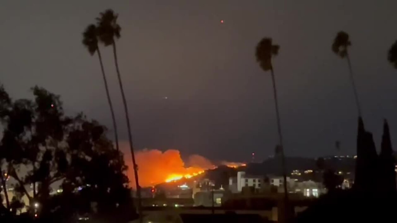 Sunset Fire Visible From East Hollywood as LA Wildfires Escalate