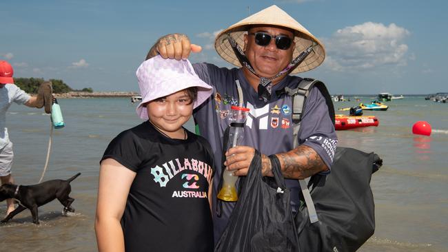 Jake and Pipi at the Darwin Beer Can Regatta at Mindil Beach, 2024. Picture: Pema Tamang Pakhrin