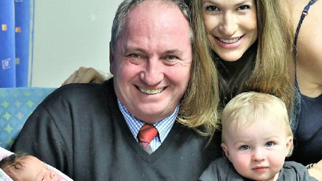 Barnaby Joyce pictured with partner Vicki and their two children Thomas Michael Timothy Joyce (L) &amp; Sebastian (R). Picture: Supplied.