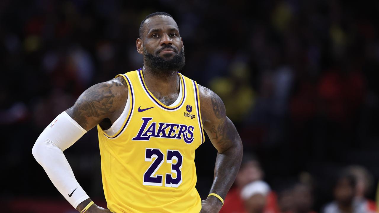 HOUSTON, TEXAS - JANUARY 29: LeBron James #23 of the Los Angeles Lakers looks on against the Houston Rockets during the first half at Toyota Center on January 29, 2024 in Houston, Texas. NOTE TO USER: User expressly acknowledges and agrees that, by downloading and or using this photograph, User is consenting to the terms and conditions of the Getty Images License Agreement.Â (Photo by Carmen Mandato/Getty Images)