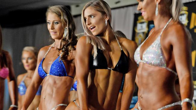 Frances Abbott flexes on her bodybuilding debut. Picture: Jeff Crow